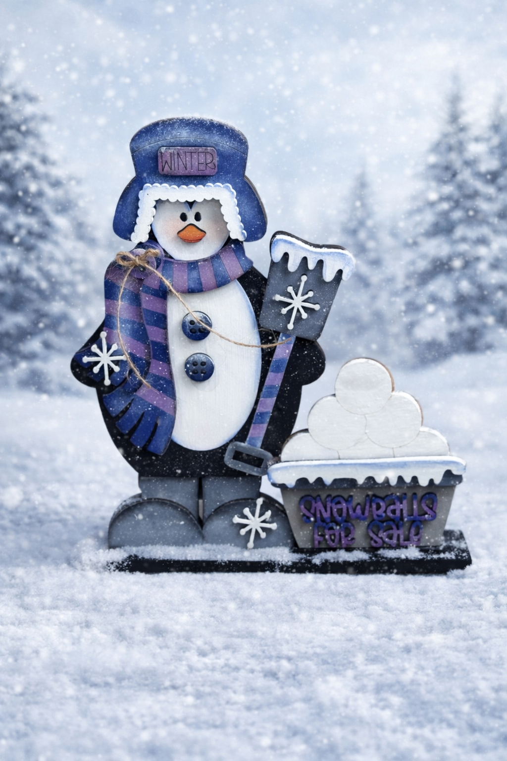 Penguin Selling Snowballs – Unfinished Wood Kit 🐧❄️