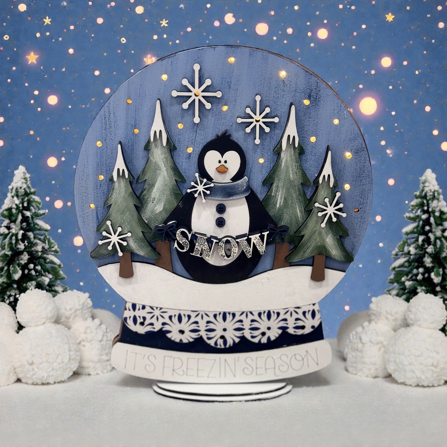 Freezin’ Season Penguin Snow Globe – Lighted Unfinished Wood Kit ❄️🐧✨