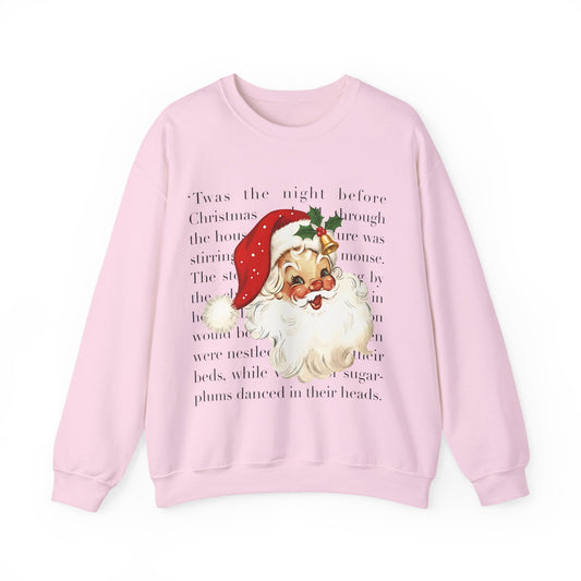Santa Face Crewneck Sweatshirt — Vintage Christmas 'Twas the Night' Holiday Sweater