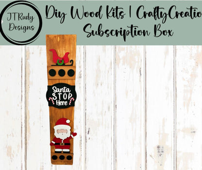 Santa Stop Here Porch Add-On Kit | Waving Santa Sleigh & Candy Canes | DIY Interchangeable Christmas Porch Sign | Holiday Wood Decor