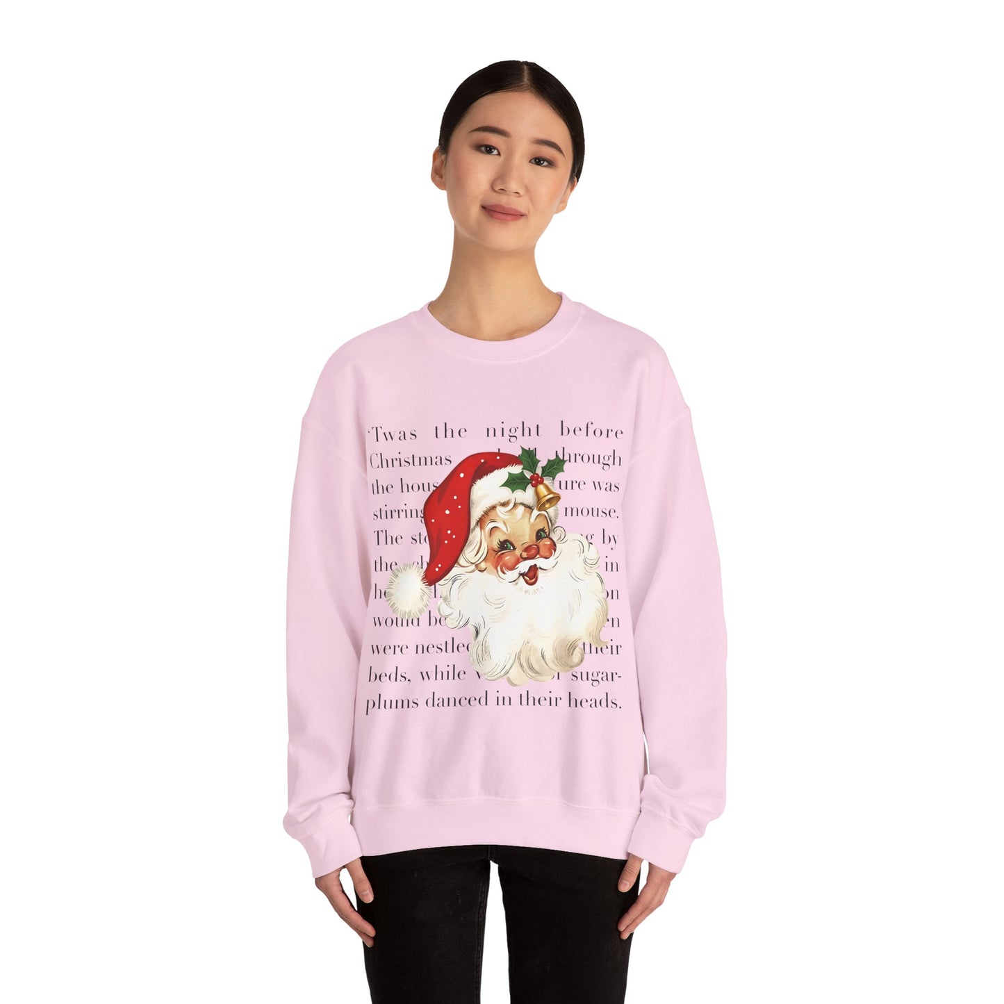 Santa Face Crewneck Sweatshirt — Vintage Christmas 'Twas the Night' Holiday Sweater