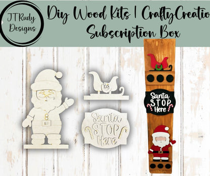 Santa Stop Here Porch Add-On Kit | Waving Santa Sleigh & Candy Canes | DIY Interchangeable Christmas Porch Sign | Holiday Wood Decor