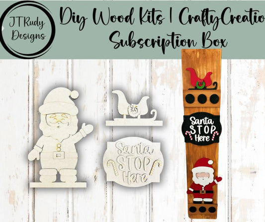Santa Stop Here Porch Add-On Kit | Waving Santa Sleigh & Candy Canes | DIY Interchangeable Christmas Porch Sign | Holiday Wood Decor